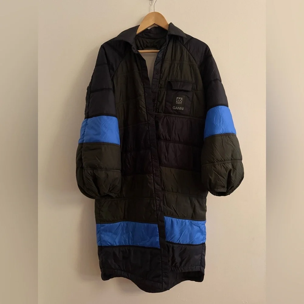 GANNI X66°NORTH Vatnajökull Quilted Black Green Open Back Puffer Coat Dress XS/S - Picture 10 of 12
